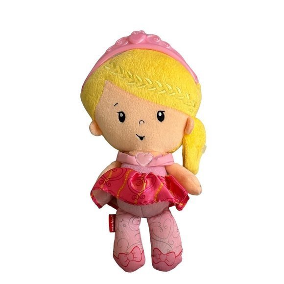 Fisher Price Princess Doll Chime Rattle Pink‎ Blonde Plush Tiara Ballerina 11" - Picture 1 of 6